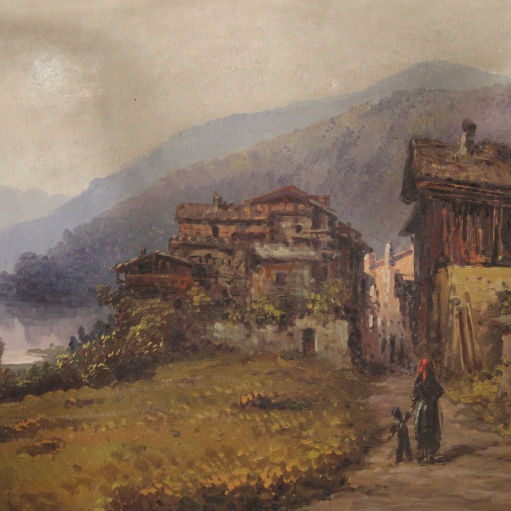 19th Century Oil on Board Italian Antique Signed Landscape Painting, 1860 For Sale
