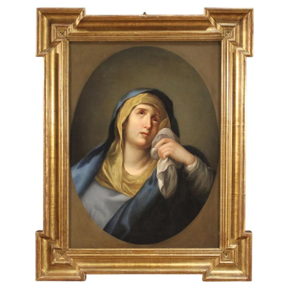 18th Century Oil on Canvas Antique Italian Religious Painting Virgin of Sorrows For Sale