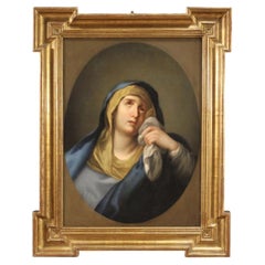 18th Century Oil on Canvas Antique Italian Religious Painting Virgin of Sorrows
