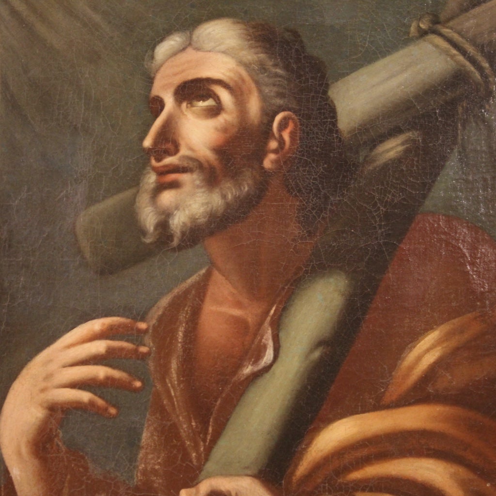 18th Century Oil on Canvas Antique Italian Religious Painting Saint Andrew, 1730