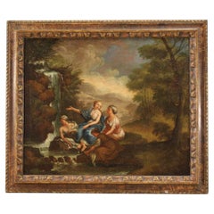 Antique 18th Century Oil on Canvas Italian Mythological Painting the Bath of Diana, 1750