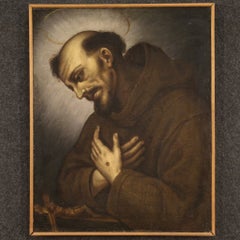 17th Century Oil on Canvas Italian Religious Painting Saint Francis, 1660
