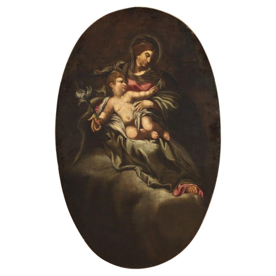 Huile sur toile du 17e siècle, peinture religieuse italienne ancienne, Madonna avec Child