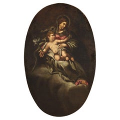 Siglo XVII Óleo sobre lienzo Pintura religiosa antigua italiana Virgen con el Niño