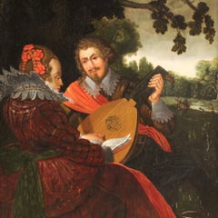 17. Jahrhundert Öl auf OAK Panel Flämisch galante Szene Malerei, 1670