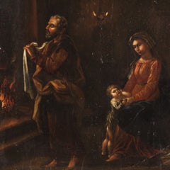 17th Century Oil on Panel Antique Religious Flemish Painting Holy Family, 1660