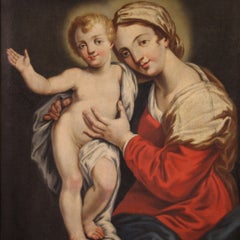 Antikes italienisches religiöses Gemälde Madonna mit Kind, Öl auf Leinwand, 18. Jahrhundert