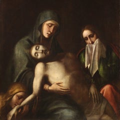 17th Century Oil on Canvas Italian Painting Lamentation over the Dead Christ