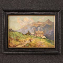Vintage 20th Century Oil on Board Italian Signed Landscape Painting, 1950