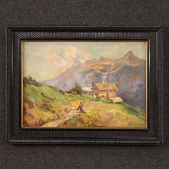 Huile sur panneau du 20ème siècle - Peinture de paysage italienne signée, 1950