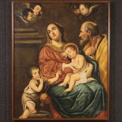 18th Century Oil on Canvas Italian Antique Religious Painting Holy Family, 1760