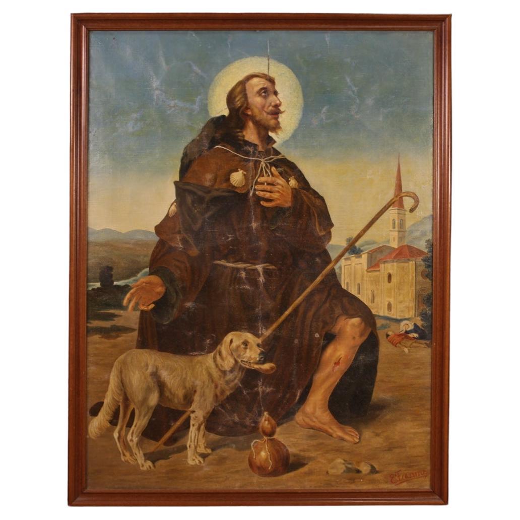 20th Century Oil on Canvas Italian Religious Painting Saint Roch, 1930 For Sale