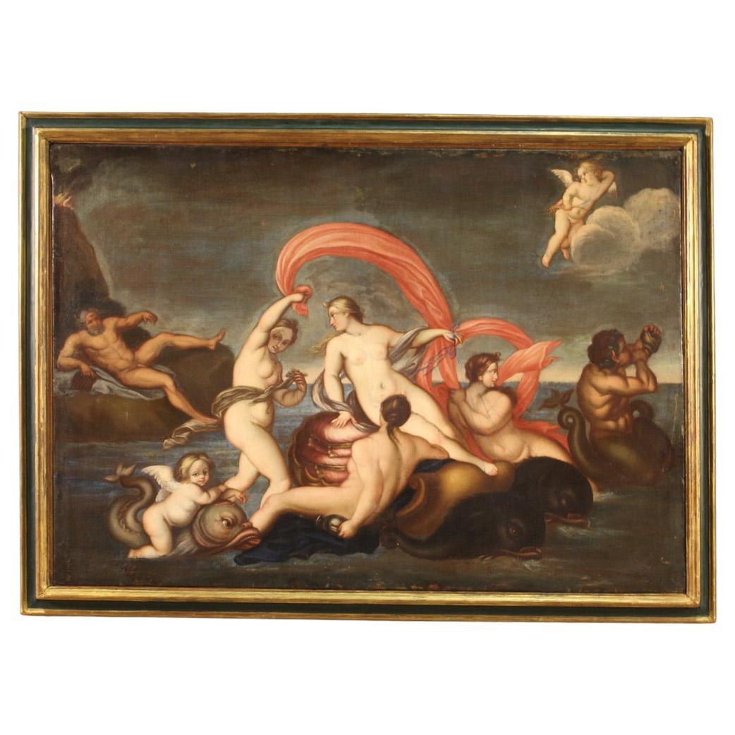 18th Century Oil on Canvas Italian Mythological Painting the Triumph of Galatea