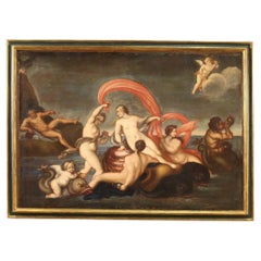 18th Century Oil on Canvas Italian Mythological Painting the Triumph of Galatea