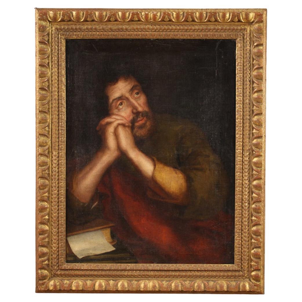 17th Century Oil on Canvas Italian Antique Painting Saint Peter Penitent, 1670