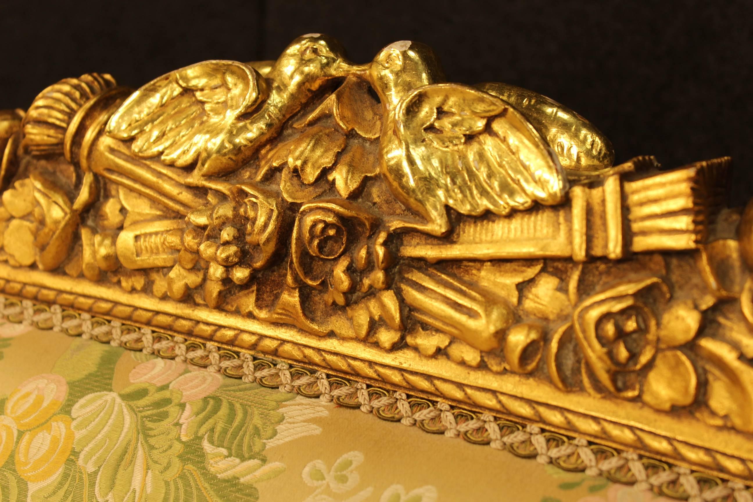 Italian 20th Century Golden Sofa with Floral Fabric