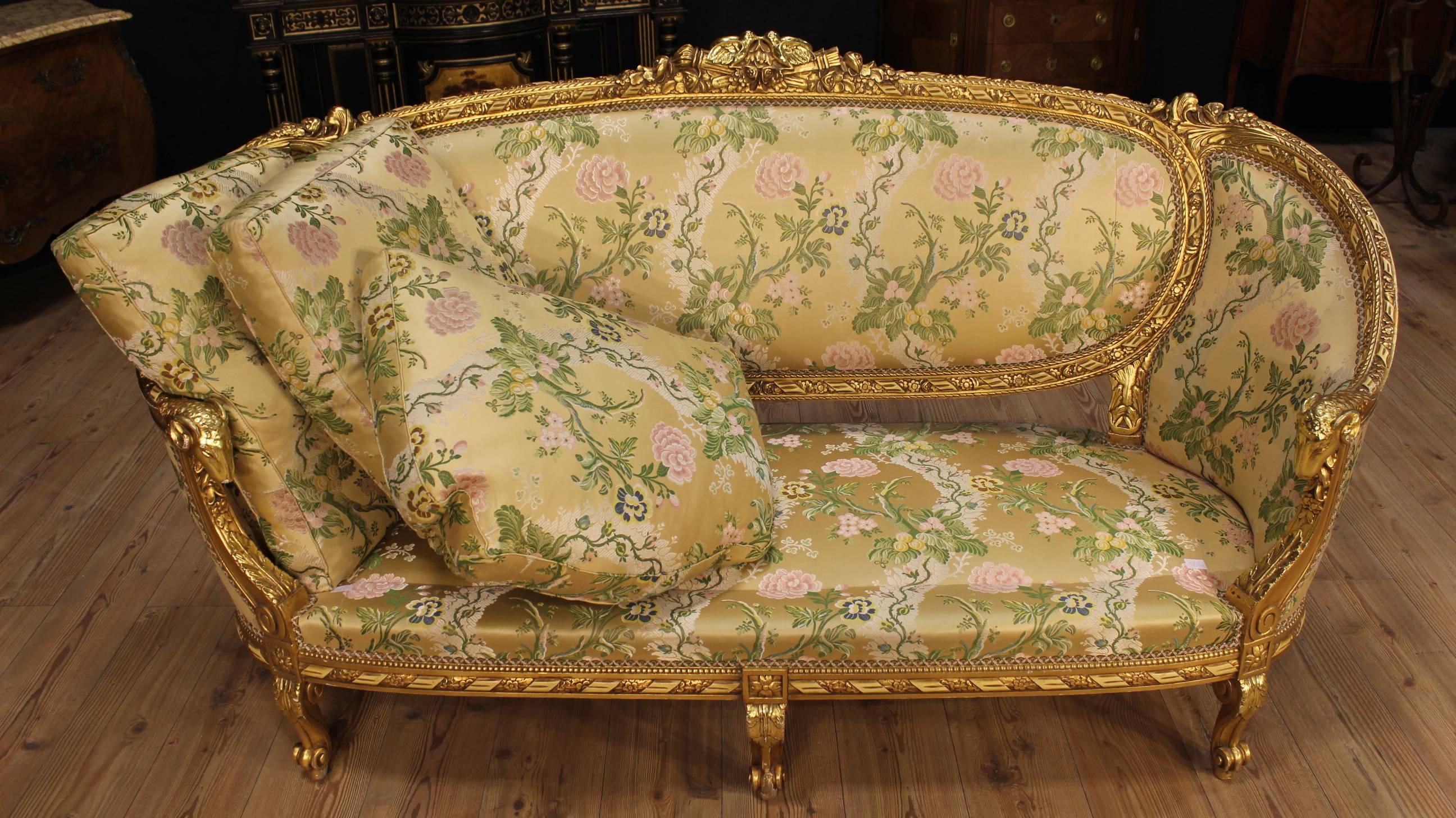 20th Century Golden Sofa with Floral Fabric 2