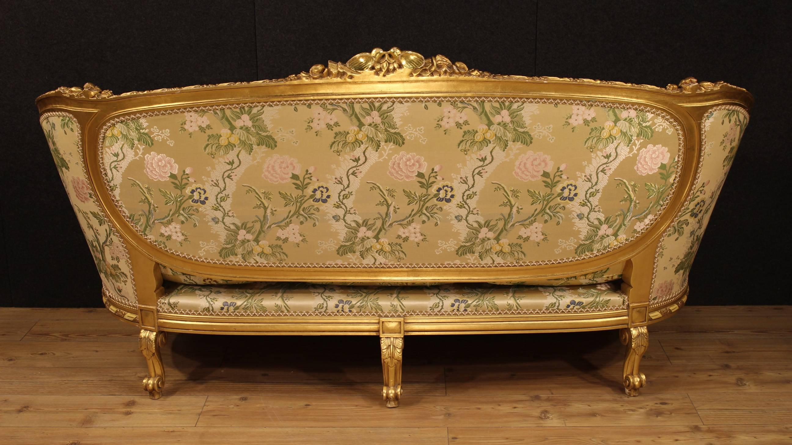 20th Century Golden Sofa with Floral Fabric 4