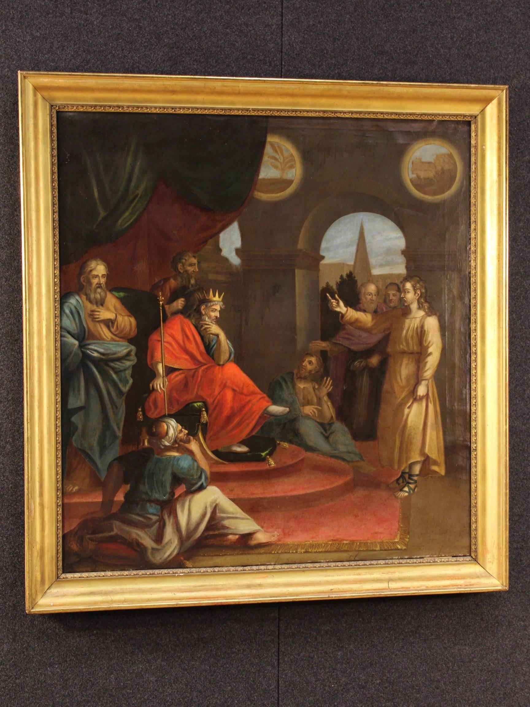 Ancient French painting of the 18th century. Oil on canvas depicting subject of sacred art 