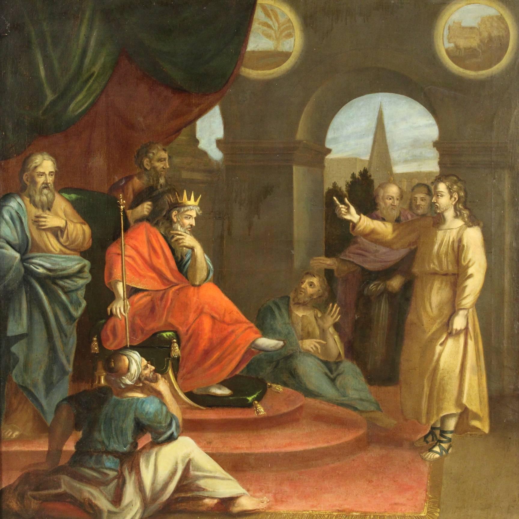 French 18th Century Oil on Canvas Painting Herod's Judgment