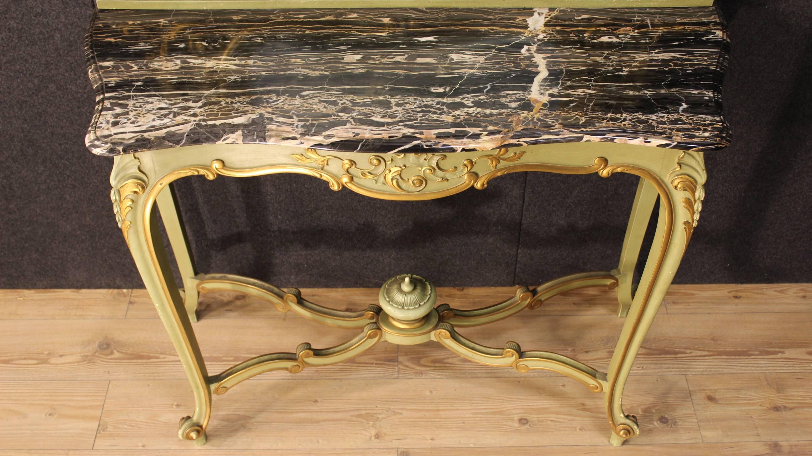 20th Century Lacquered Wood Console Table with Mirror and Marble 3