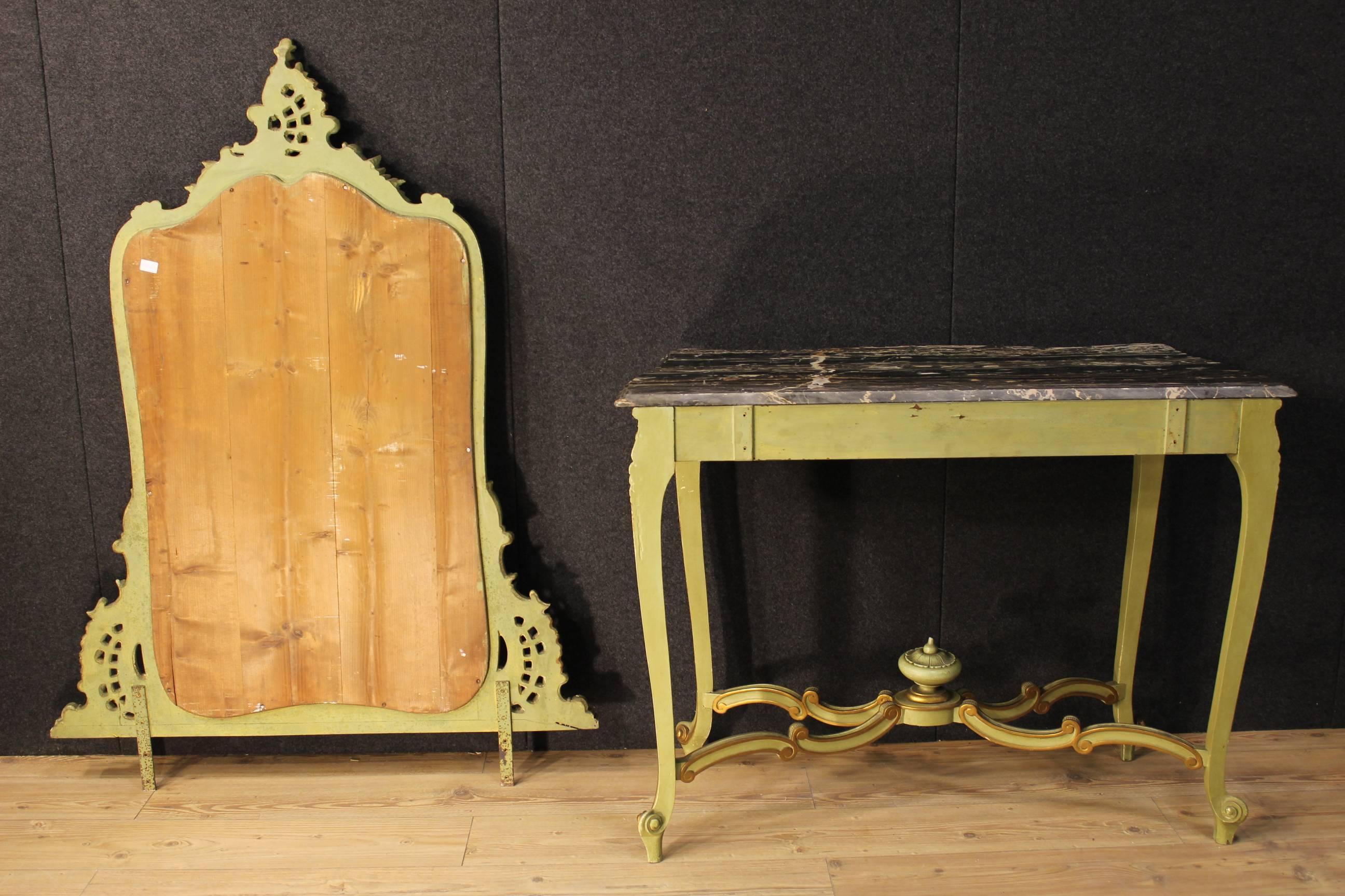 20th Century Lacquered Wood Console Table with Mirror and Marble 6