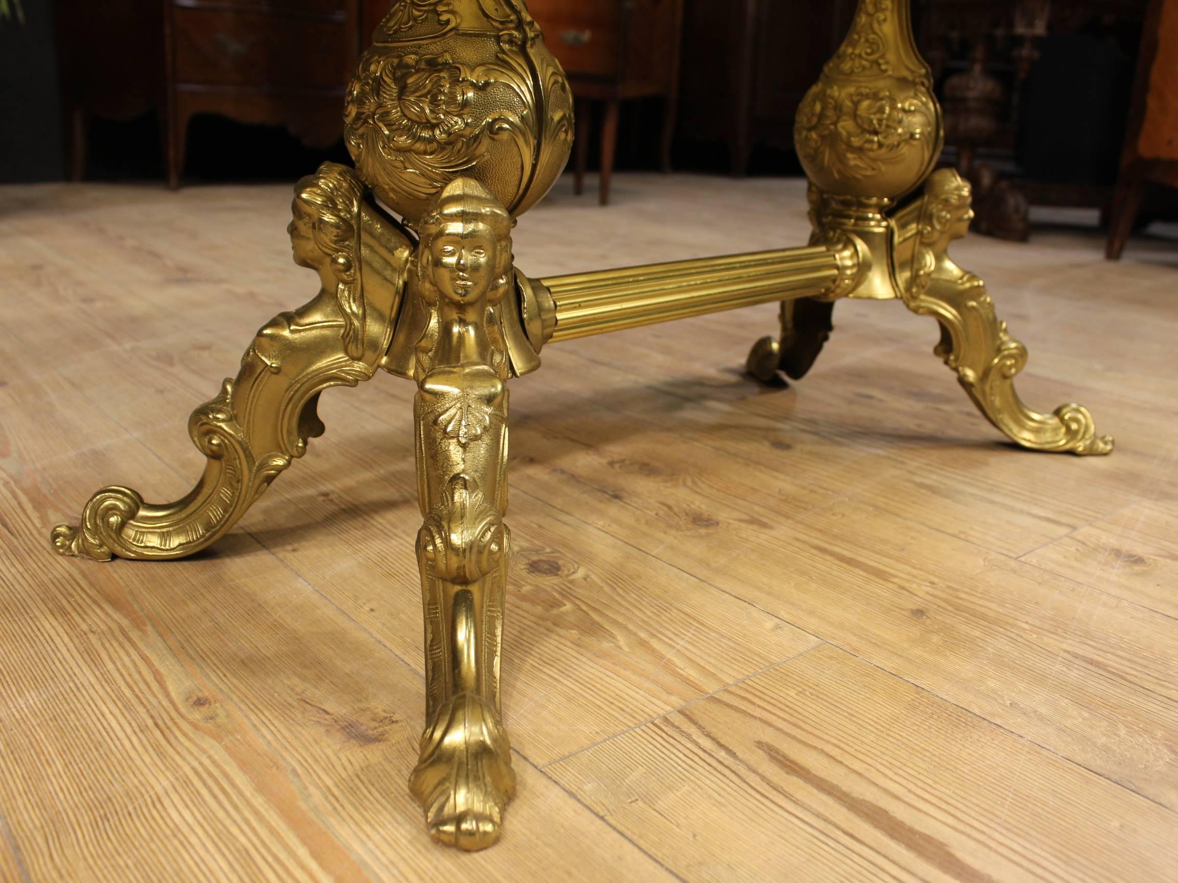 French Golden Chiseled Brass Coffee Table with Onyx Top