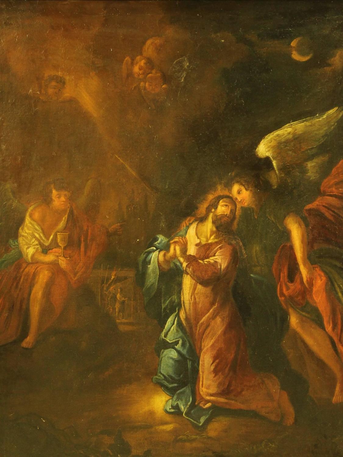 18th Century Painting Oil on Canvas "Jesus in the Garden of Gethsemane