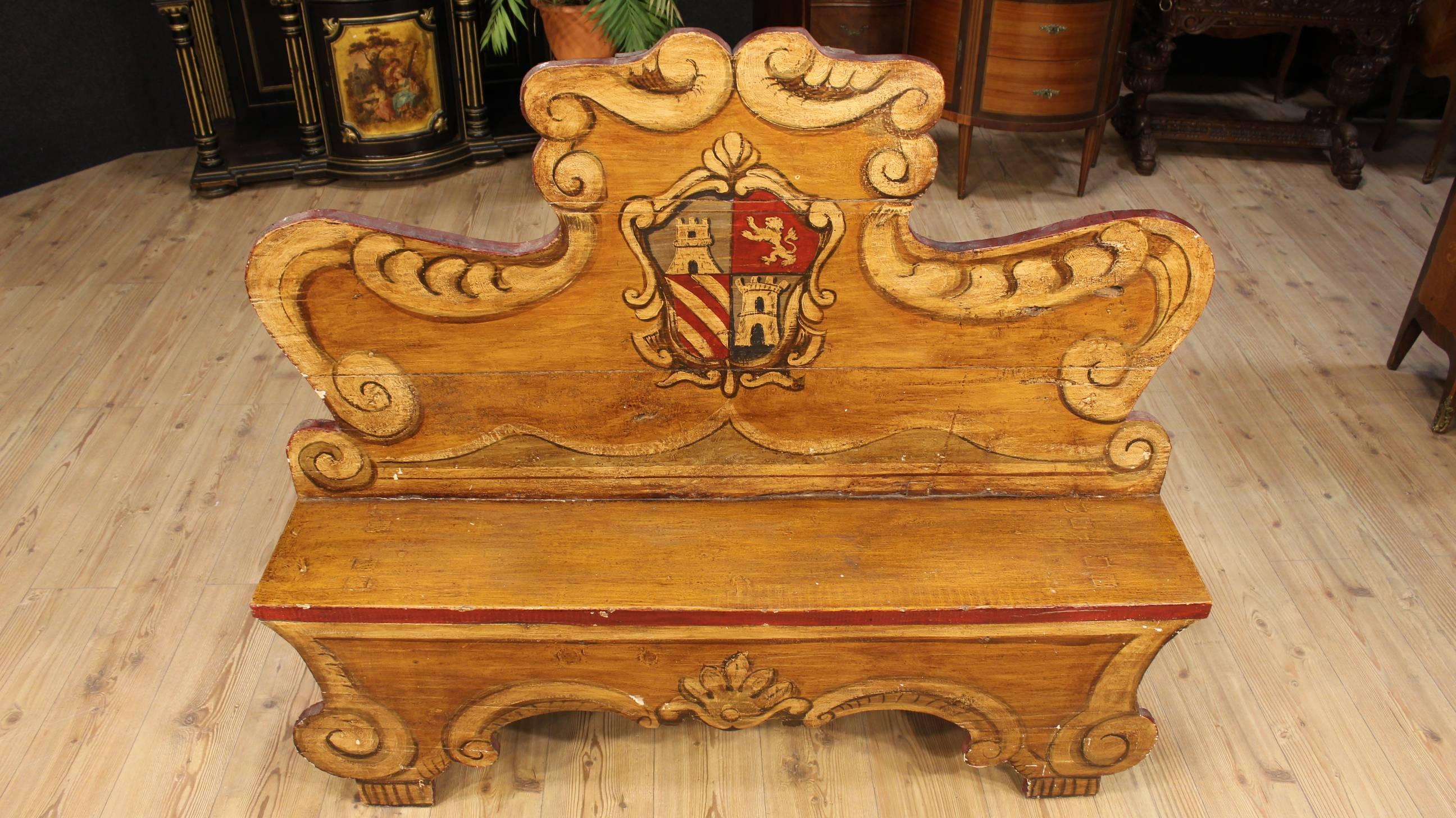Italian 20th Century Lacquered and Gilded Wood Bench