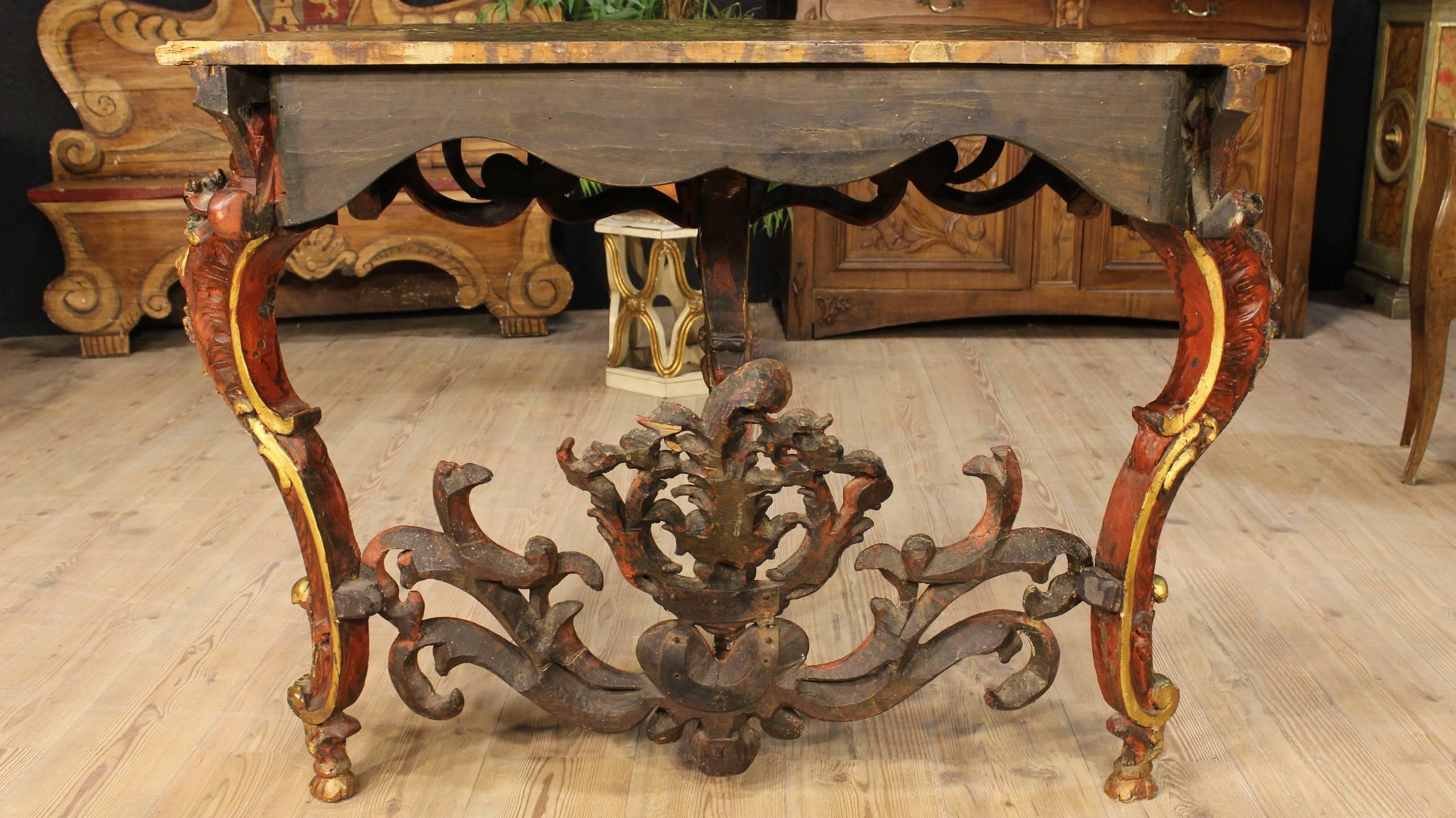 Console Table Made by Carved Lacquered and Golden Wood 4