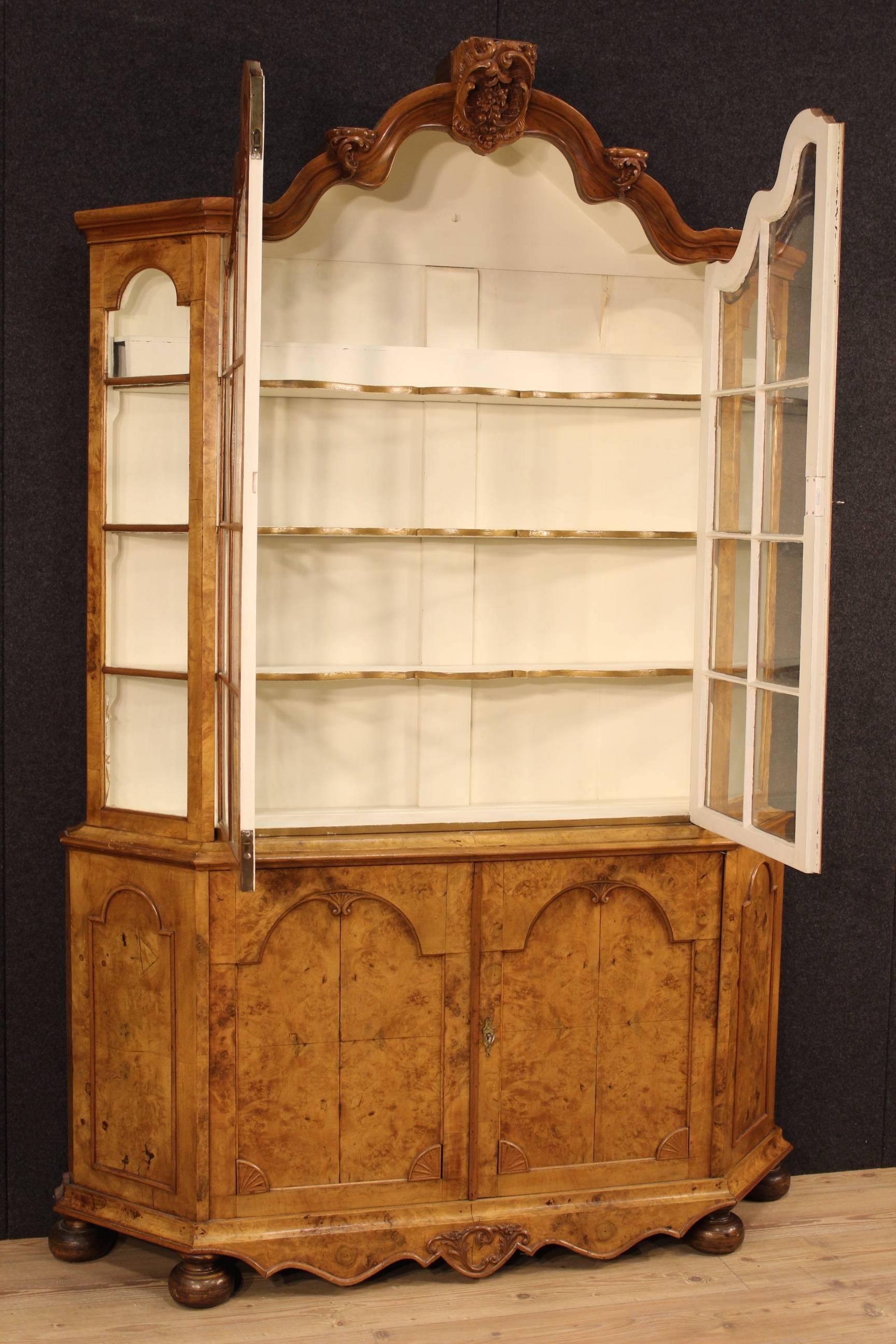 19th Century Walnut and Burl Elm Bookcase Display Cabinet 1