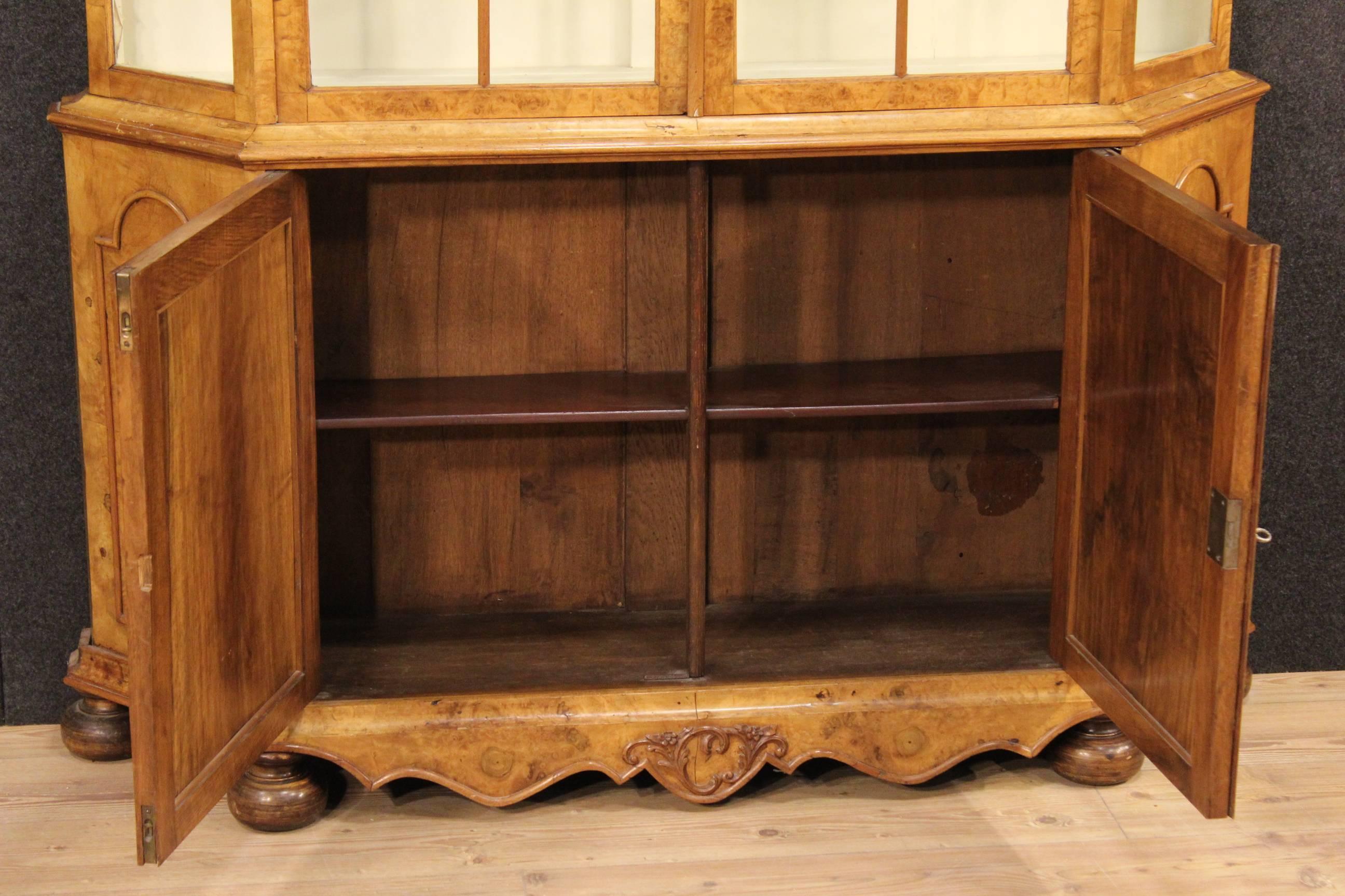 19th Century Walnut and Burl Elm Bookcase Display Cabinet 2
