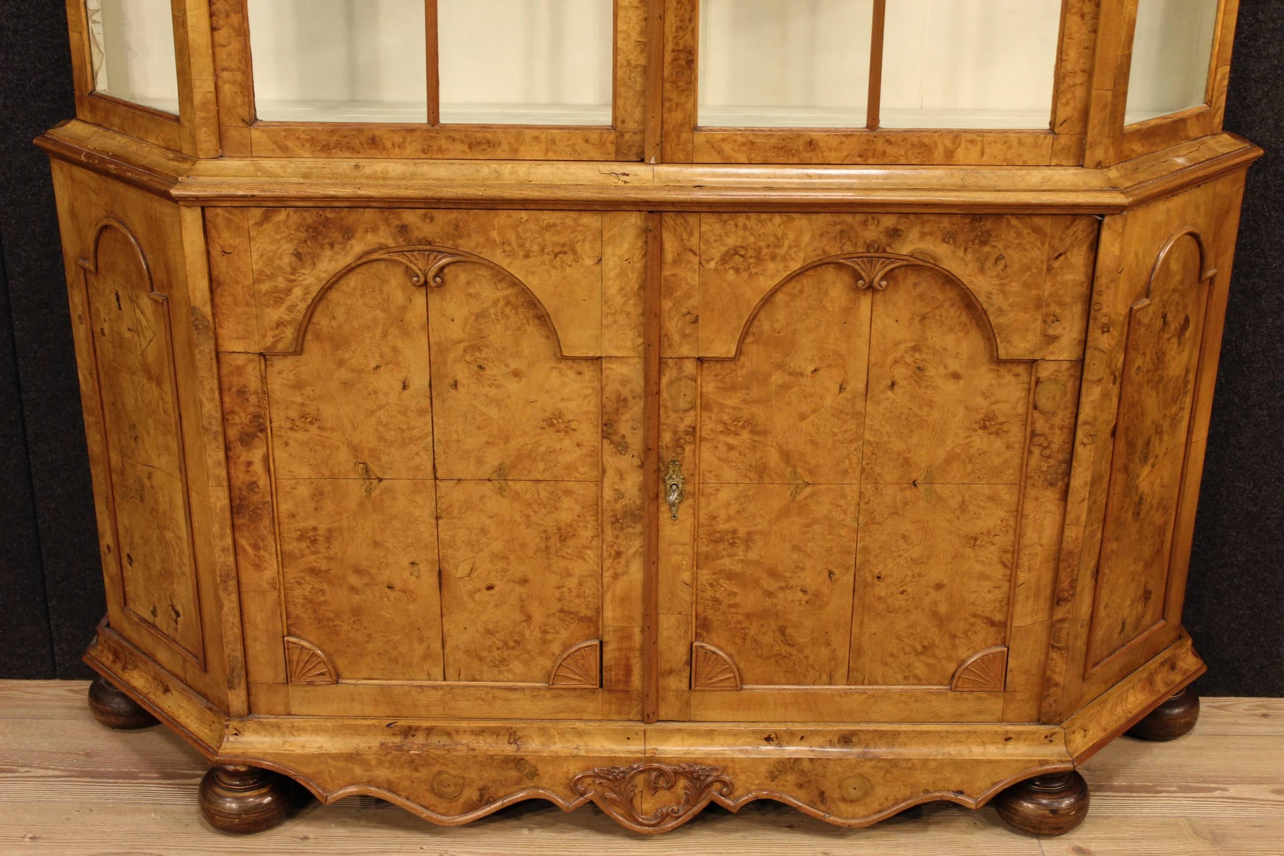 19th Century Walnut and Burl Elm Bookcase Display Cabinet 4