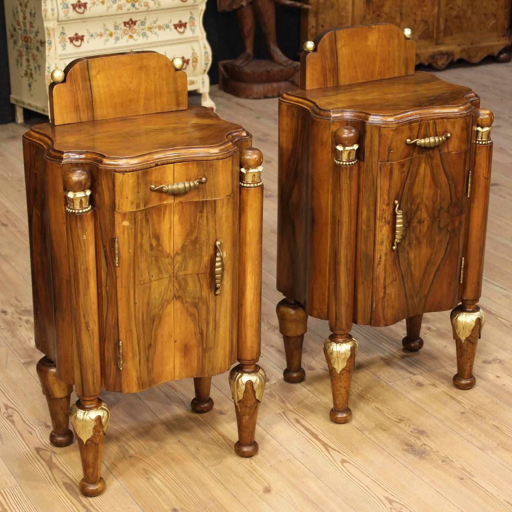 Art Deco 20th Century Bedside Tables Made by Walnut