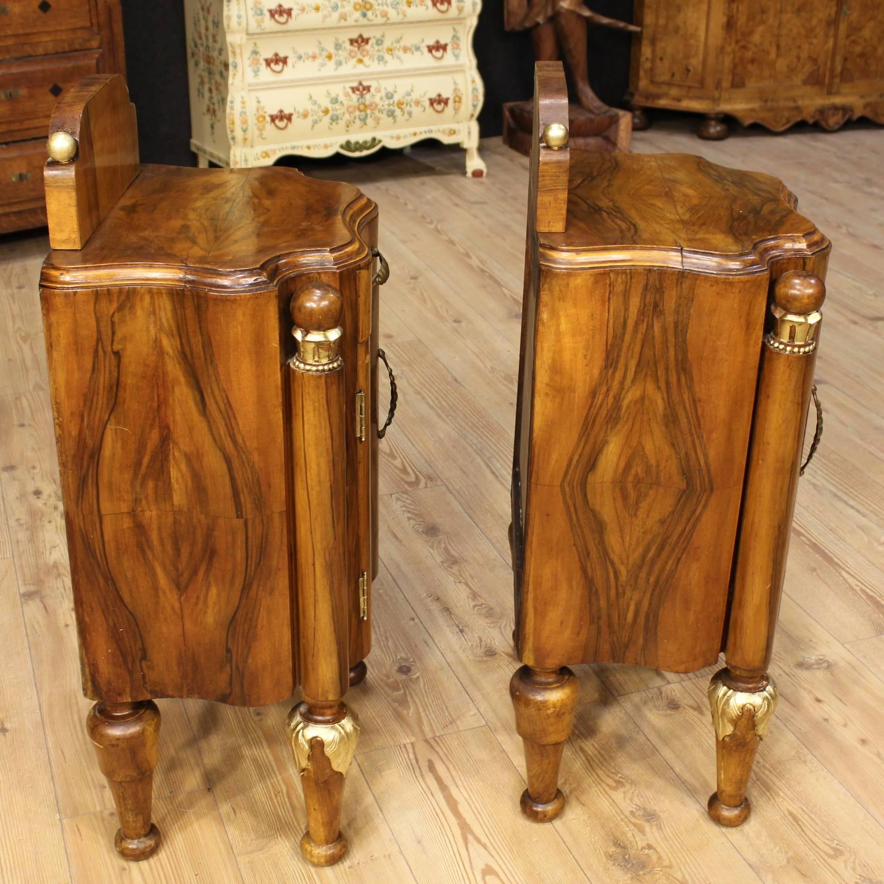 Italian 20th Century Bedside Tables Made by Walnut