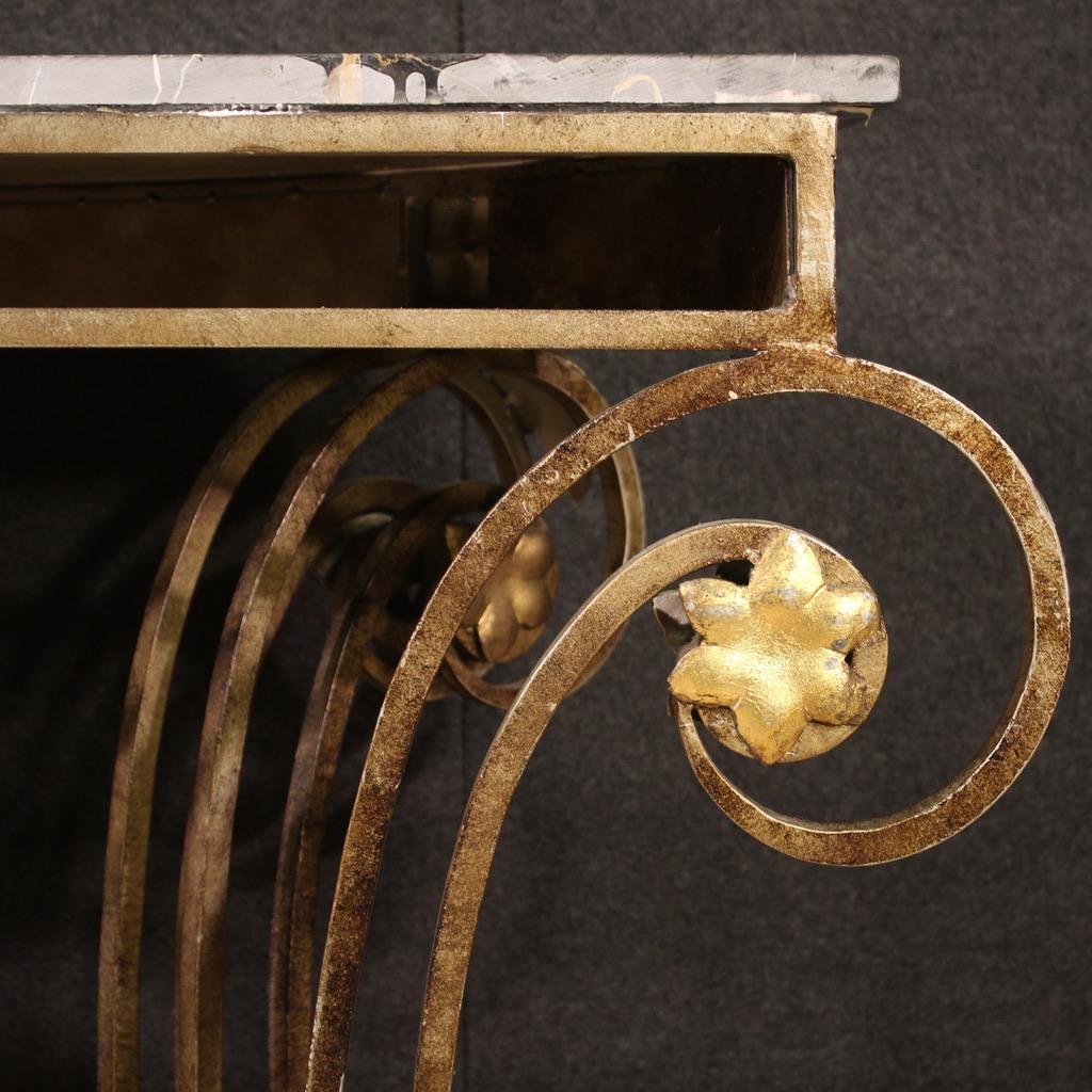 20th Century Wrought Iron with Marble Top Italian Art Deco Style Console Table Bon état - En vente à Vicoforte, Piedmont