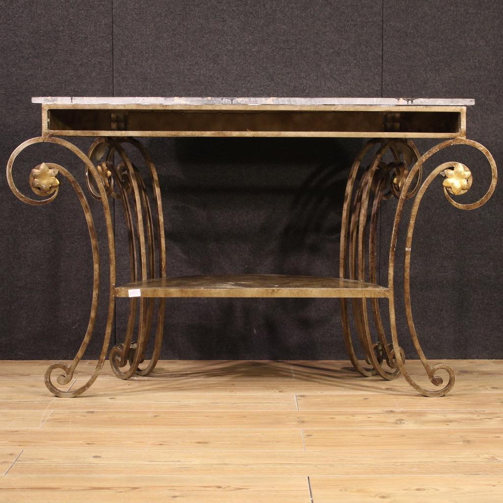 Art déco 20th Century Wrought Iron with Marble Top Italian Art Deco Style Console Table en vente