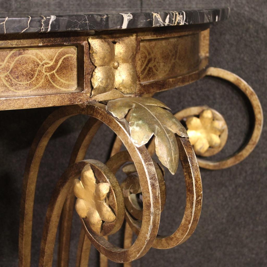 20th Century Wrought Iron with Marble Top Italian Art Deco Style Console Table en vente 2