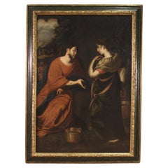 huile sur toile du 17e siècle Peinture italienne Le Christ et la Samaritaine