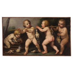 17th century OIl on Canvas Rudolphine School Painting, Cherub Games