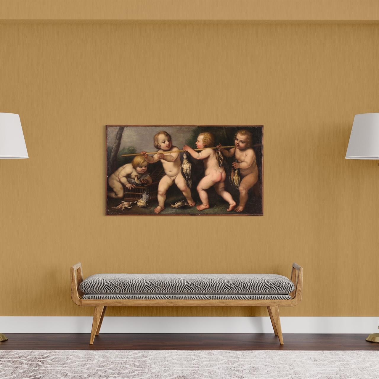 17th century OIl on Canvas Rudolphine School Painting, Cherub Games (Italian) im Angebot