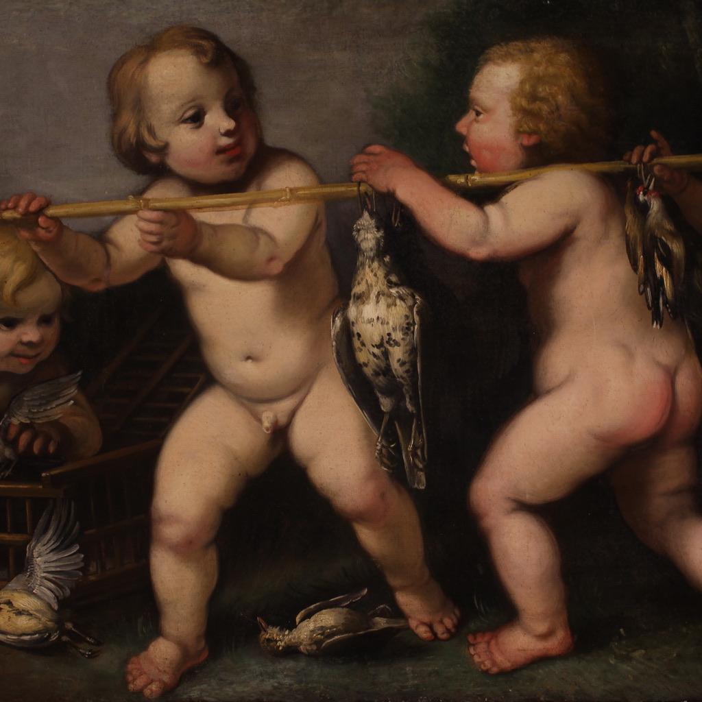 17th century OIl on Canvas Rudolphine School Painting, Cherub Games im Angebot 4