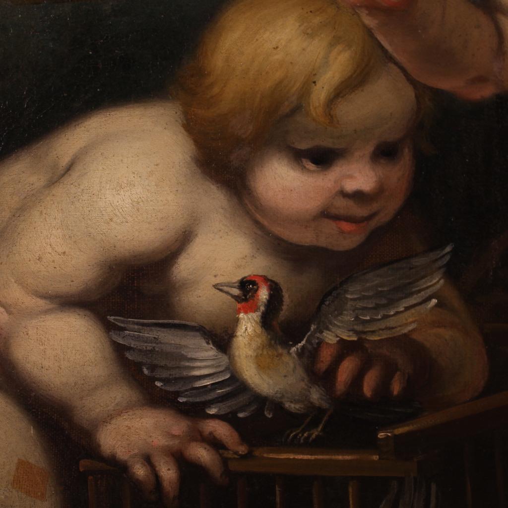 17th century OIl on Canvas Rudolphine School Painting, Cherub Games im Angebot 1