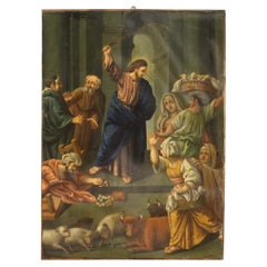19th Century Oil on Copper Italian Painting Expulsion of Merchants from Temple