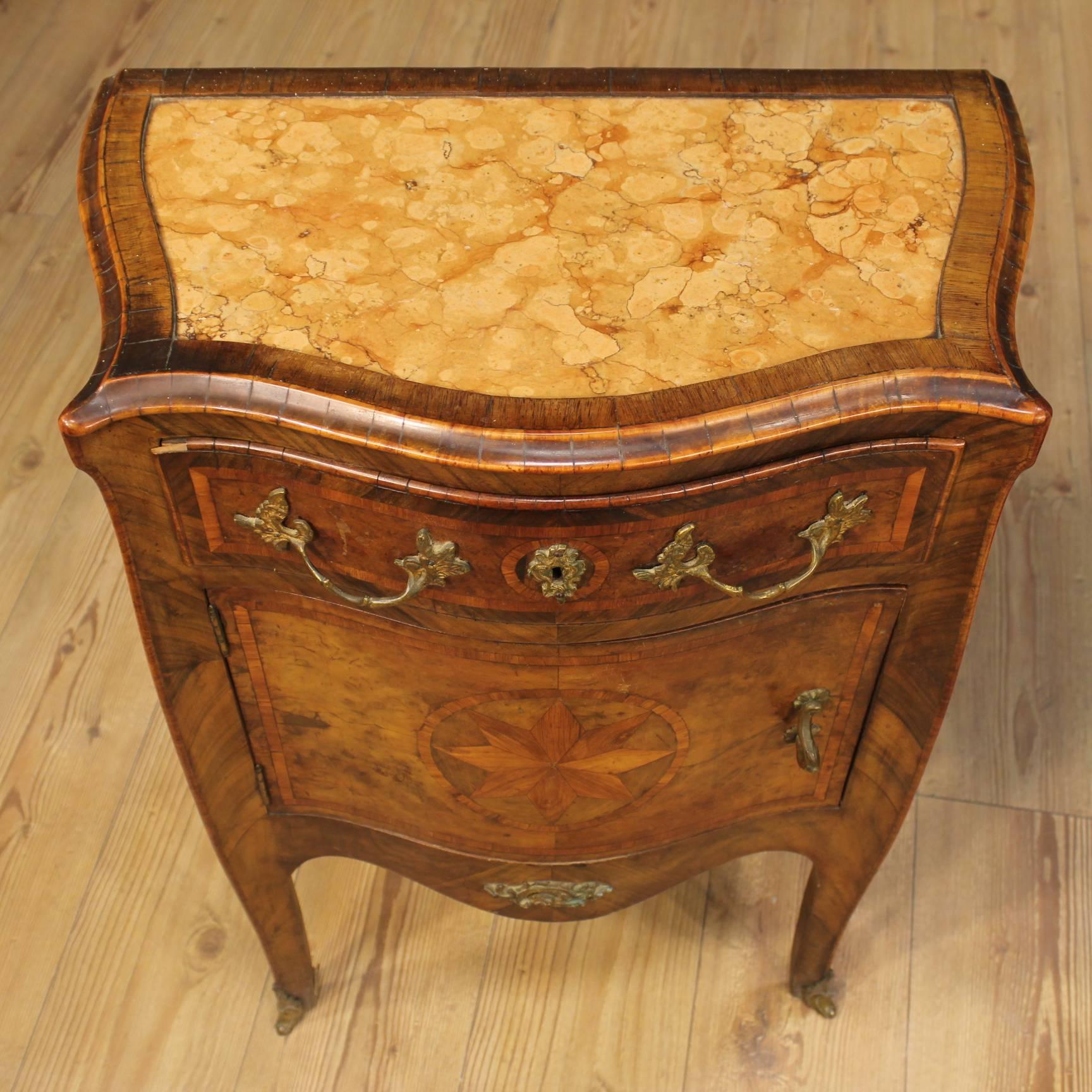 Italian 19th Century Inlaid Bedside Tables with Marble Top
