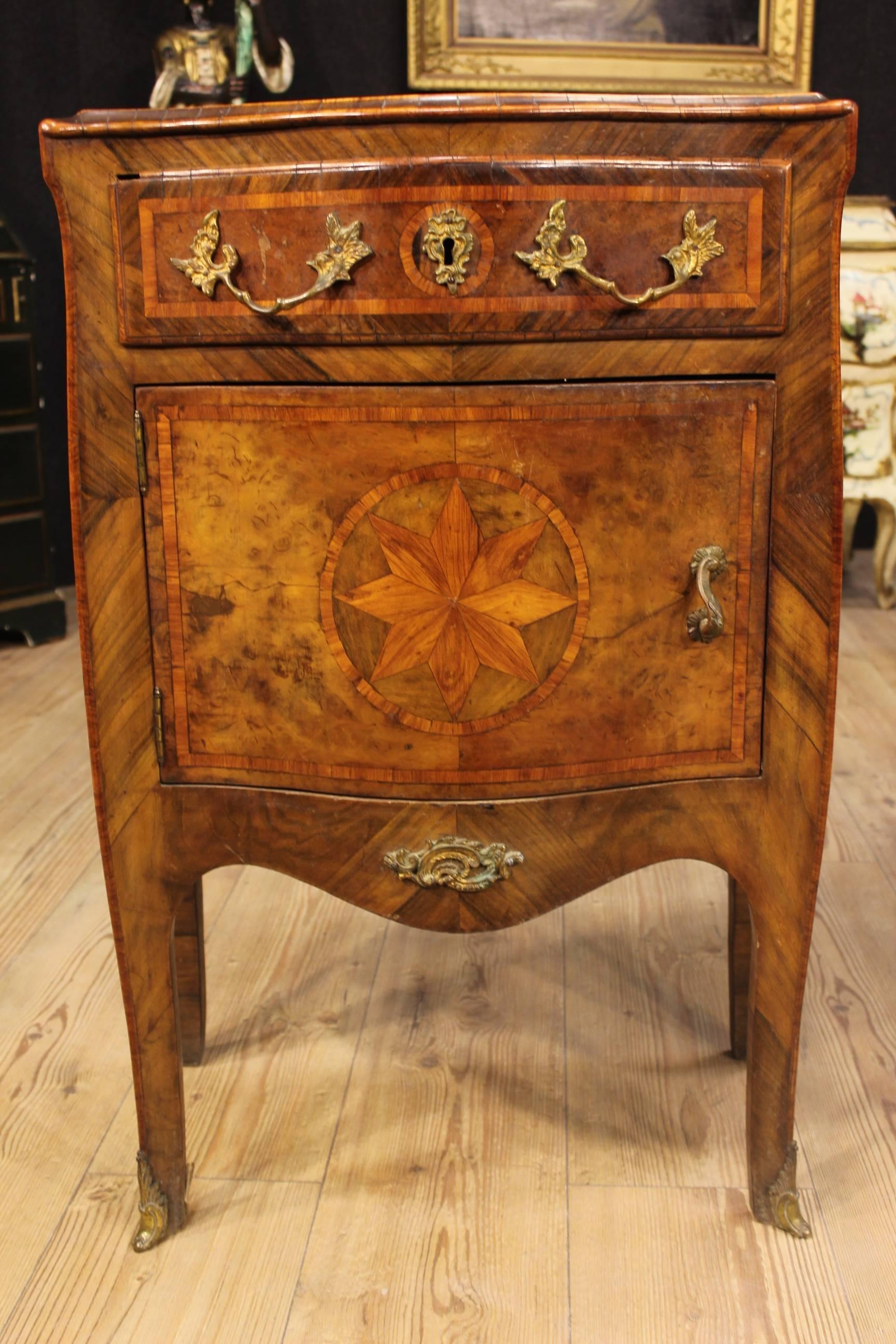 19th Century Inlaid Bedside Tables with Marble Top In Fair Condition In Vicoforte, Piedmont