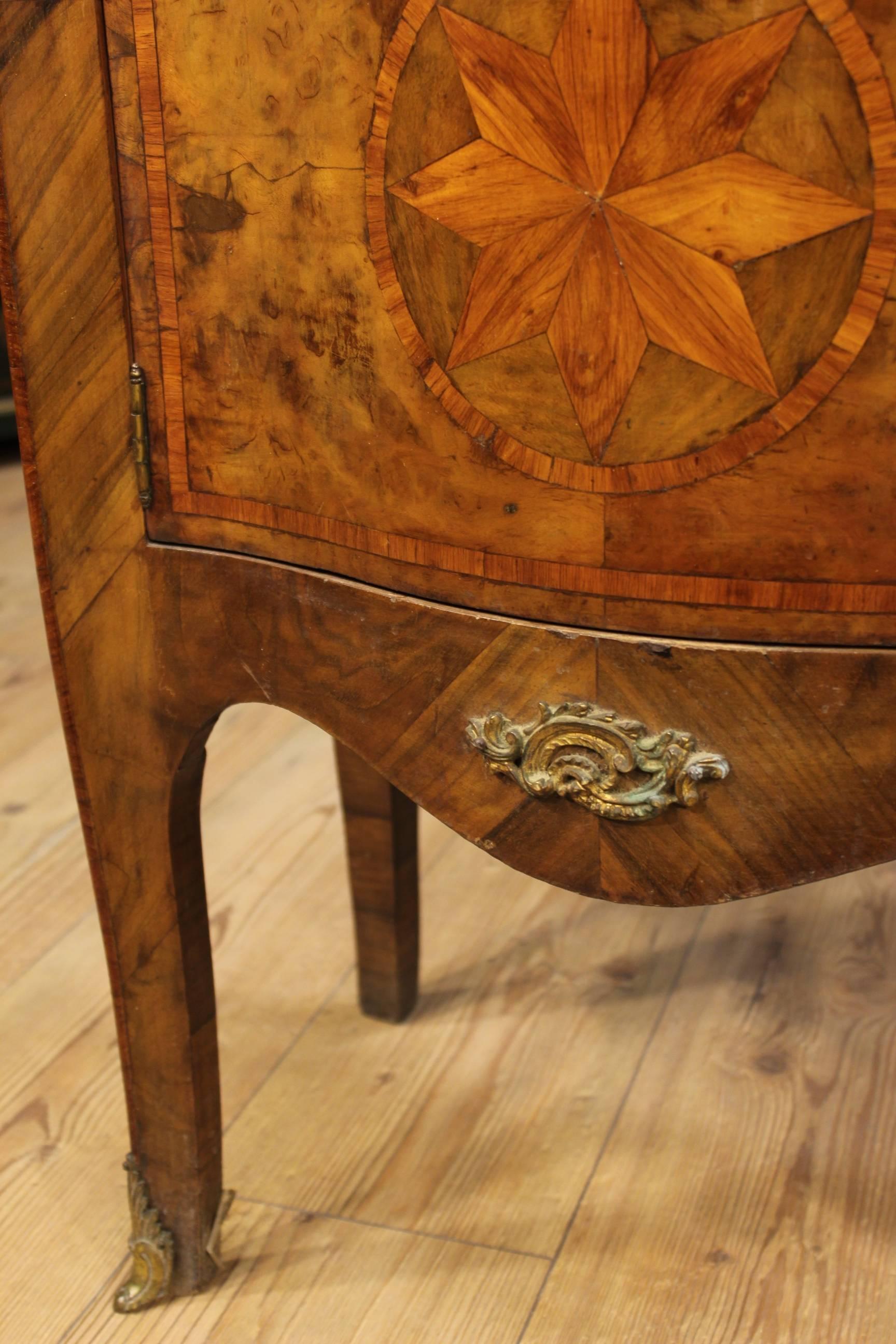 19th Century Inlaid Bedside Tables with Marble Top 1