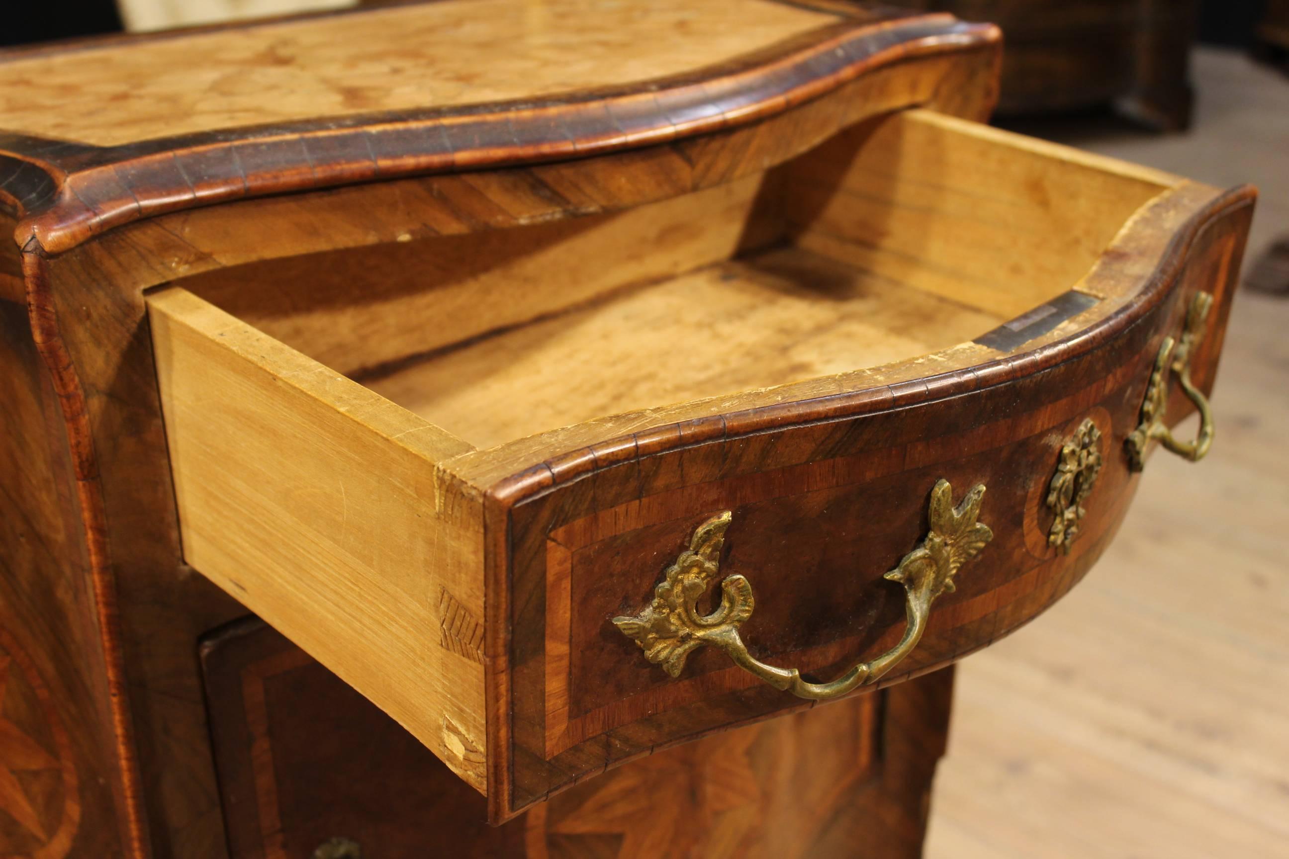 19th Century Inlaid Bedside Tables with Marble Top 2