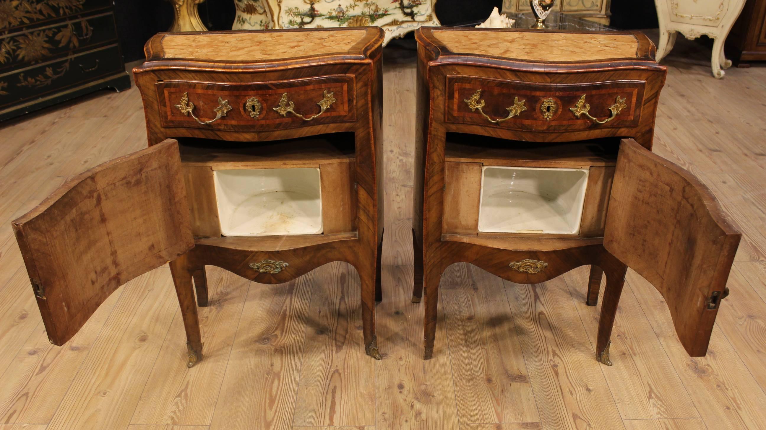 19th Century Inlaid Bedside Tables with Marble Top 3
