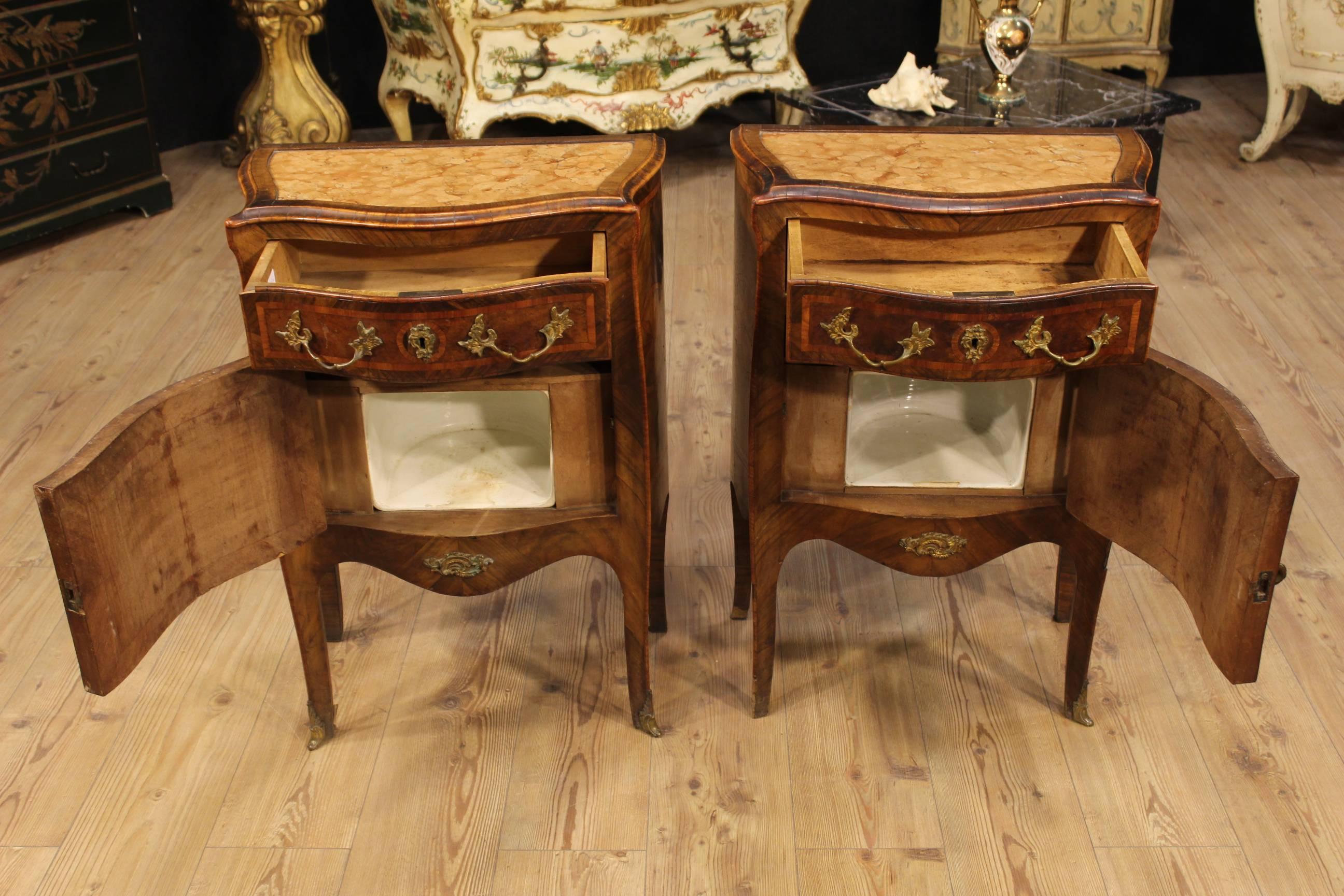 19th Century Inlaid Bedside Tables with Marble Top 4